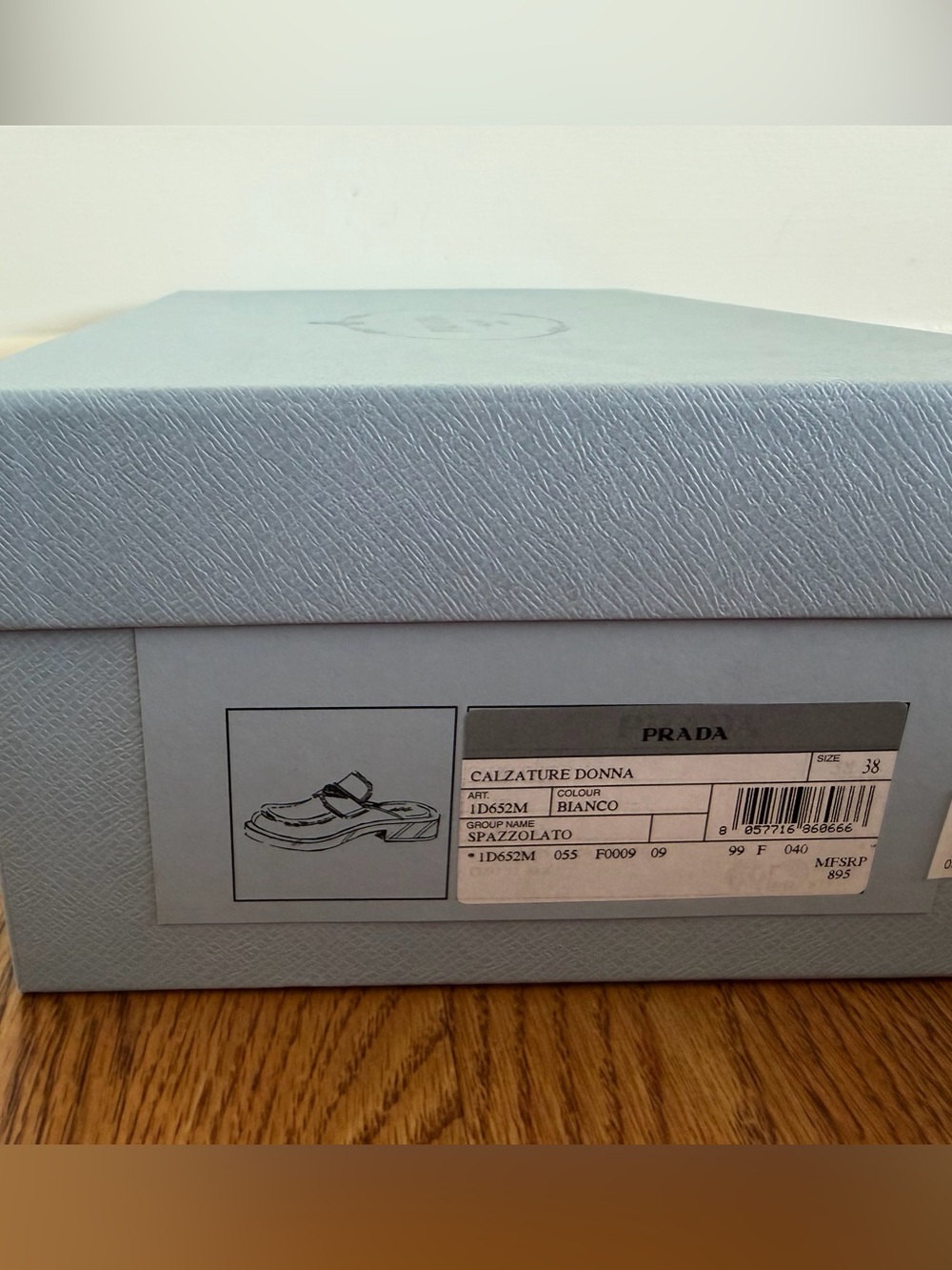 Prada White Triangle Logo Slip-On Loafers, size 38 - Picture 4 of 11